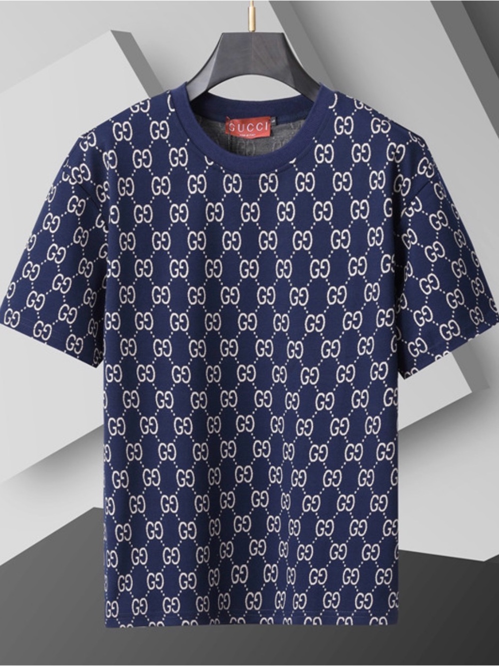 Gucci Navy T-Shirt with Beige GG Monogram